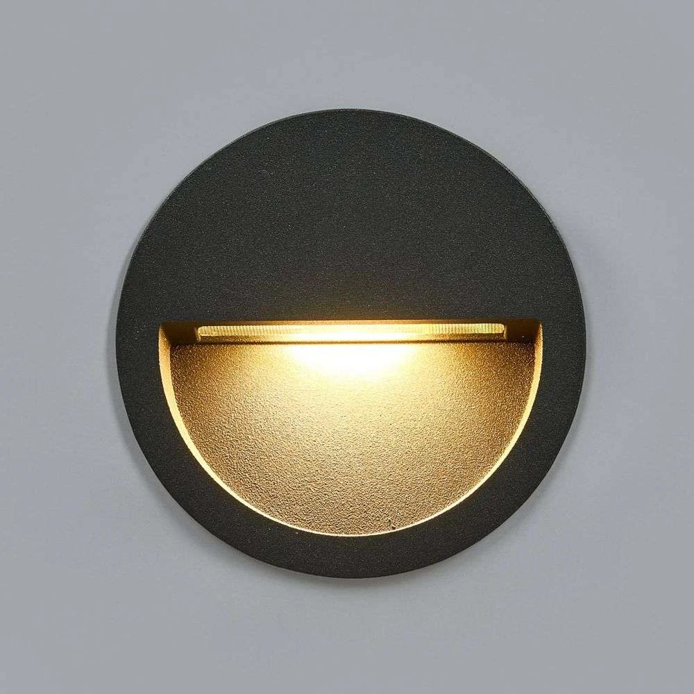 Loya Round Exterior Luz De Pared Empotrada Dark Grey - Lucande 2 Loya Round Exterior Luz De Pared Empotrada Dark Grey - Lucande - Imagen 2