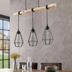 Eldarion 3 Lámpara Colgante Black/Wood - Lindby -Iluminación Tienda De Ventas 42510965811263