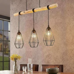 Eldarion 3 Lámpara Colgante Black/Wood - Lindby -Iluminación Tienda De Ventas 42510965811264