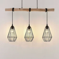Eldarion 3 Lámpara Colgante Black/Wood - Lindby -Iluminación Tienda De Ventas 42510965811265