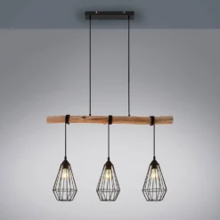 Eldarion 3 Lámpara Colgante Black/Wood - Lindby -Iluminación Tienda De Ventas 42510965811266