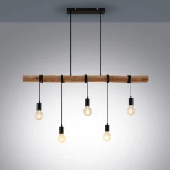Rom Lámpara Colgante Black/Wood - Lindby -Iluminación Tienda De Ventas 42510965811715