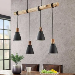 Trebale 4 Lámpara Colgante Black/Wood - Lindby -Iluminación Tienda De Ventas 42510965840593