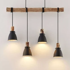 Trebale 4 Lámpara Colgante Black/Wood - Lindby -Iluminación Tienda De Ventas 42510965840595