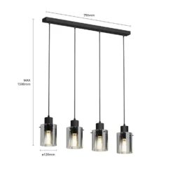 Kourtney Lámpara Colgante Black/Smoke - Lindby -Iluminación Tienda De Ventas 42510965852096