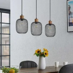 Djuna 3 Lámpara Colgante Black/Wood - Lindby -Iluminación Tienda De Ventas 42519117078783