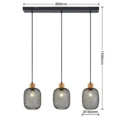 Djuna 3 Lámpara Colgante Black/Wood - Lindby -Iluminación Tienda De Ventas 42519117078784