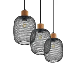 Djuna 3 Lámpara Colgante Black/Wood - Lindby -Iluminación Tienda De Ventas 42519117078786