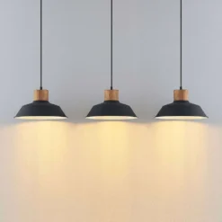 Nefeli 3 Lámpara Colgante Black/Wood - Lindby -Iluminación Tienda De Ventas 4251911743531 4