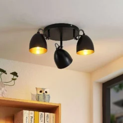 Fintja 3 Round Lámpara De Techo Black/Gold - Lindby -Iluminación Tienda De Ventas 42519117448424