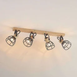 Flintos 4 Lámpara De Techo Wood/Black - Lindby -Iluminación Tienda De Ventas 4251911749465 4